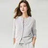 Cardigan Suéter Casaco Tricotado de Cashmere 100% Puro Outono 2026 Novo Estilo Manga Longa Feminino Gola Redonda Camada Externa Top