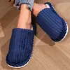 Zapatos de Algodón para Muebles, Pantuflas Peludas Rayadas de Punta Cerrada para Mujer, Pantuflas Gruesas de Algodón Esponjoso para Invierno, Exteriores Antideslizantes, Interiores