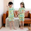 Pijamas para niños Algodón puro Verano Nuevo Malla Ropa para el hogar Niños Manga corta Shorts Niñas Trajes para bebé Ropa para aire acondicionado
