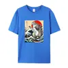 Camiseta de Algodón Talla Europea Anime Japonés Harajuku Estampado de Gato Camiseta Novedosa de Manga Corta para Hombres y Mujeres en Gris Claro y Negro