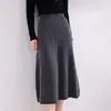 Falda de Punto de Lana Pura para Mujer Otoño Invierno Cintura Alta Largo Medio Falda Línea A Color Sólido Punto Trenzado Falda Casual