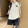 Conjunto de chaleco casual estilo americano para hombre de talla grande, moderno de verano, holgado, versátil, deportivo, elegante, sin mangas, shorts, conjunto de dos piezas