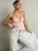 Comercio Exterior Transfronterizo Europeo y Americano Venta Caliente Sexy Escote en V Encaje Patchwork Camisola Color Sólido Sin Mangas Top Ropa de Mujer Al por Mayor