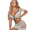 Transfronterizo Nuevo Deseo Puro Conjunto de Ropa Interior Sexy de Dos Piezas Beige Falda de Cadera Traje Perspectiva Pasión Vestido Todo en Uno Ropa de Malla