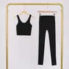 Conjunto de Chaleco en U y Pantalones Cortos Lulu Df con Etiqueta, Disponible para Envío Directo, Cuello Alto Ajustado, Conjunto de Yoga Elástico