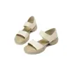 Sandálias macias de sola plana, sapatos romanos respiráveis vazados, sapatos de praia confortáveis feitos à mão com sola grossa de pele de carneiro de 4 cm com velcro