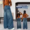 Calças de Primavera e Outono para Meninas 2026 Novas Jeans Bordadas da Moda para Crianças, Calças Casuais de Perna Larga para Meninas Mais Velhas