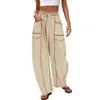 Pantalones Sueltos de Pierna Ancha de Venta Caliente Transfronteriza de Amazon Casual de Verano con Cordón Cintura Elástica Pantalones Casuales Pantalones Deportivos para Mujer