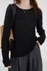Otoño 100% Lana Merino Soluble en Agua Lana Fina Cuello Redondo Manga Larga Top Delgado de Capa Base para Mujer Delgado Ajuste Ceñido Top Interior