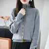 Novo cardigã de malha feminino com botões, gola semi-alta, bloqueio de cores espessado para outono e inverno, lã old money 2026, corte solto, tecido misto