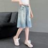 Pantalones Vaqueros Sueltos de Pierna Ancha de Longitud Media para Niñas Verano 2025 Nuevos Pantalones para Niños Estilo Coreano Casual Hasta la Rodilla Transfronterizos