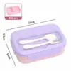 Lonchera rectangular con compartimentos y cierre de broche con tenedor y cuchara, lonchera de tres compartimentos para el trabajo, apta para microondas, con utensilios
