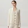 30% caxemira, 70% lã, malha de 357 agulhas, design de gola redonda alta (apple-collar), cardigã de abertura frontal, jaqueta de tricô feminina com decote V