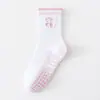 Calcetines de Yoga para Mujer de Media Pantorrilla con Pegamento Antideslizante Encaje de Hongo Bordado de Cereza Calcetines Profesionales para Entrenamiento Correr Pilates