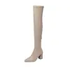 Botas Largas Elásticas para Mujer Chuyuji, Botas de Tacón Alto con Punta Fina, Botas Caña Alta Color Caqui para Mujer, Botas Altas de Gamuza