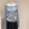 Blusa de tricô irregular de manga comprida estilo coreano para mulheres, nova blusa base slim fit outono 2026