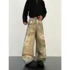 Jeans Americanos Retro de Alta Resistencia con Estampado Desgastado para Hombre, Nuevo Estilo Otoño, Diseño de Nicho, Pantalones Holgados Rectos de Pierna Ancha