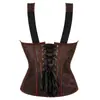 Corset jacquard estampado marrom vintage com alça larga nos ombros, peça externa modeladora sexy europeia e americana para afinar a cintura