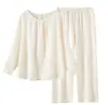 Pijama Nuevo para Mujer, Sencillo, Tacto de Alta Calidad, Blanco Crudo, Primavera/Verano, Gasa de Algodón Puro, Conjunto de Pijama y Ropa de Casa, Se Puede Usar Afuera
