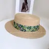 Chapéu de Palha Fedora de Ráfia com Topo Plano Estilo Férias Boêmio Fita de Cetim de Seda Tie-Dye Chapéu de Sol de Verão para Mulheres