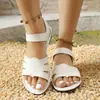 Sandalias Casuales de Suela Plana de Nuevo Tamaño Transfronterizas para Mujer con Correas de Velcro, Zapatos de Playa y Chanclas Estilo Romano