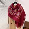 Outono e inverno planta flor núcleo-fiado fio borla feminino vintage estilo étnico cashmere bordado cachecol quente xale