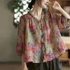 Camisas de Algodão e Linho para Mulheres 2024 Novo Verão Literário Retrô Floral Estilo Étnico Camisas de Linho Râmio para Mulheres Blusas para Mulheres