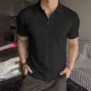 Camisa polo estilo old money con cuello de gaviota, camiseta de verano de manga corta para hombre con puños, suéter de seda helada, manga media