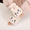 Lindas luvas de pelúcia de inverno com flip-top, pequenas, animais, femininas, fofas, forradas com lã, espessadas, quentes, meio dedo exposto, anticongelante e à prova de frio