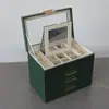 Nuevo cajón de hardware de alta gama caja de joyería de cuero PU fabricantes de Jinhua caja de joyería con ventana de 4 capas espejo de tocador incorporado