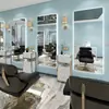 Espejo Estación de Barbería Famoso en Internet de Moda, Espejo para Salón de Peluquería, Dedicado para Cortar el Cabello, con Luces LED, Montado en Pared, Unilateral, Diseño Simple