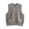 Estilo Europeo y Americano para Mujer 2024 Otoño Nueva Moda Retro Toalla Estilo Chanel Cuello Redondo Sin Mangas Chaleco Tejido