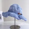 Sombrero de Pescador Plisado de Gasa Burbuja Transpirable con Botones para Mujer, Sombrero de Cubo Dulce y Lindo de Celebridad de Internet para Verano, Sombrero de Tela para el Sol