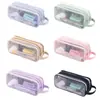 Bolsa de Lápices Transparente de Malla de Doble Capa Gran Capacidad Estudiante de Secundaria Chica de Preparatoria Caja de Papelería Bolsa de Lápices para Estudiante de Primaria Artículo para Examen