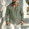 Camisa masculina de manga longa com capuz de cor sólida, cardigã casual com toque de linho, top de proteção solar para praia de caimento solto