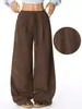 Moda Feminina Amazon Outono/Inverno 2025 Estilo Preguiçoso Calça de Cintura Alta Casual Versátil Caimento Fluido Cordão Calça de Pernas Largas