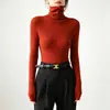 Suéter de punto ajustado de cuello alto para mujer, otoño e invierno, capa interior ajustada, capa base de punto, suéter con cuello fruncido, blanco, talla única