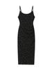 Vestido de Punto Largo con Tirantes Florales Negros Elegantes Talla Grande Runqi 8773 Vestido de Tirantes Largo Floral Elegante Estilo Francés para Mujer