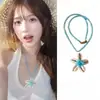 Collar Retro de Estrella de Mar para Chica Hot Cadena Larga para Suéter Estilo Vacacional Collar Plateado Escarchado Estilo Marino Colgante de Estrella