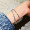 Pulsera de Plata 925 Bambú Vidrio Azul Completo Piedra Lunar Gris Alta Calidad