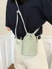 Bolso de Cubo de Verano Transfronterizo Nuevo Estilo Patrón Suave de Lichi con Cordón para Mujer, Bolso Sencillo y Versátil de Cuero Suave para Hombro Cruzado Teléfono