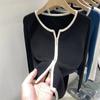 Cardigan de Tricô Shanli Dadi Jaqueta Feminina para Primavera e Outono Nova Roupa Básica de Outono Suéter Fino para Primavera e Outono