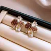 Brincos de Cristal Diamante Pérolas de Arroz Flor Prata Agulha Transfronteiriços Femininos Nicho Vintage Elegantes Brincos de Luxo Leve Brincos de Ponta
