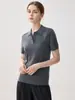 Camiseta de Lã Feminina de Verão Novo Estilo Slim-Fit Cor Sólida com Gola Reversível e Manga Curta, Fashion e Versátil