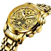 Comércio Exterior Ouro Moda Vazado Masculino Não Mecânico Relógio Automático Movimento À Prova d'Água Pulseira de Aço Negócios Relógio de Quartzo Modelo Masculino