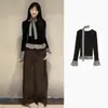 Camisa Base de Manga Larga a Cuadros con Parches y Encaje para Mujer, Elegante Ajuste Delgado para Usar en Capas