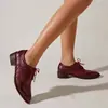 Zapatos de Mujer Transfronterizos Talla 34-46, Suela de Goma de Color Sólido, Zapatos de Moda de Tacón Cuadrado, Puntera Puntiaguda, Con Cordones, Tacón Medio, Zapatos de Mujer Talla Grande