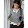Cuello tipo Henry suave Tencel lana sentido del diseño falso dos piezas camiseta base top mujer otoño ropa interior camiseta de manga larga ajustada