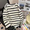 Camiseta Casual Listrada Color Block de Caimento Solto para Estudantes, Top Tendência de Manga Longa com Gola Redonda, Primavera 2026