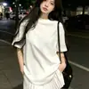 Camiseta básica redonda de algodão puro pesado de Xinjiang, 200g, camiseta branca de manga curta, cor sólida solta, top unissex de manga curta, estilo verão